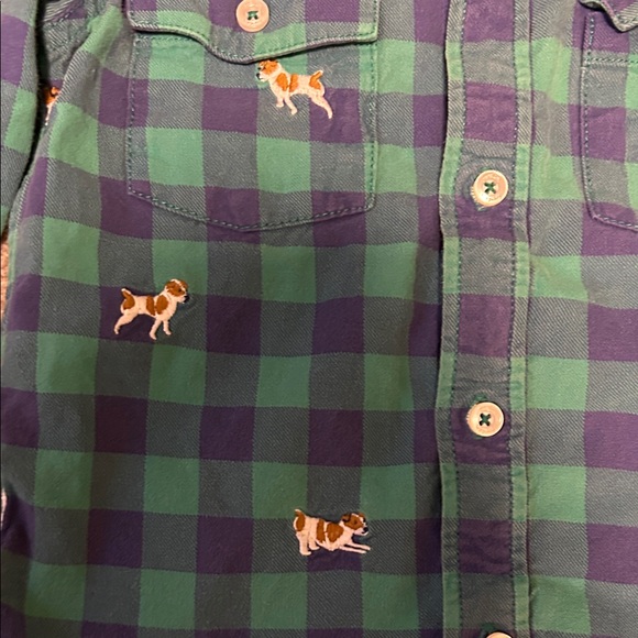 Boden Kids Blue and Green Plaid Shirt with Dog Pattern - Picture 3 of 3